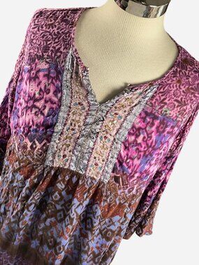 Womens DressBarn Embellished Going Out Purple Floral Boho Tunic Blouse (XXLarge)